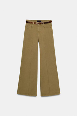 ZARA ШИРОКИЕ ДЖИНСЫ Z1975 С ПОЯСОМ, ХАКИ