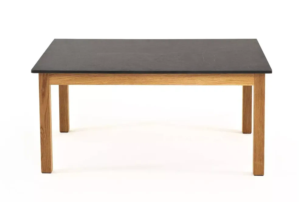 "Канны" журнальный столик из HPL 90х60, H40, основание дуб, цвет столешницы "серый гранит"