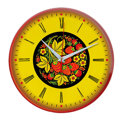 Народные промыслы часы круглые с римскими цифрами Хохлома