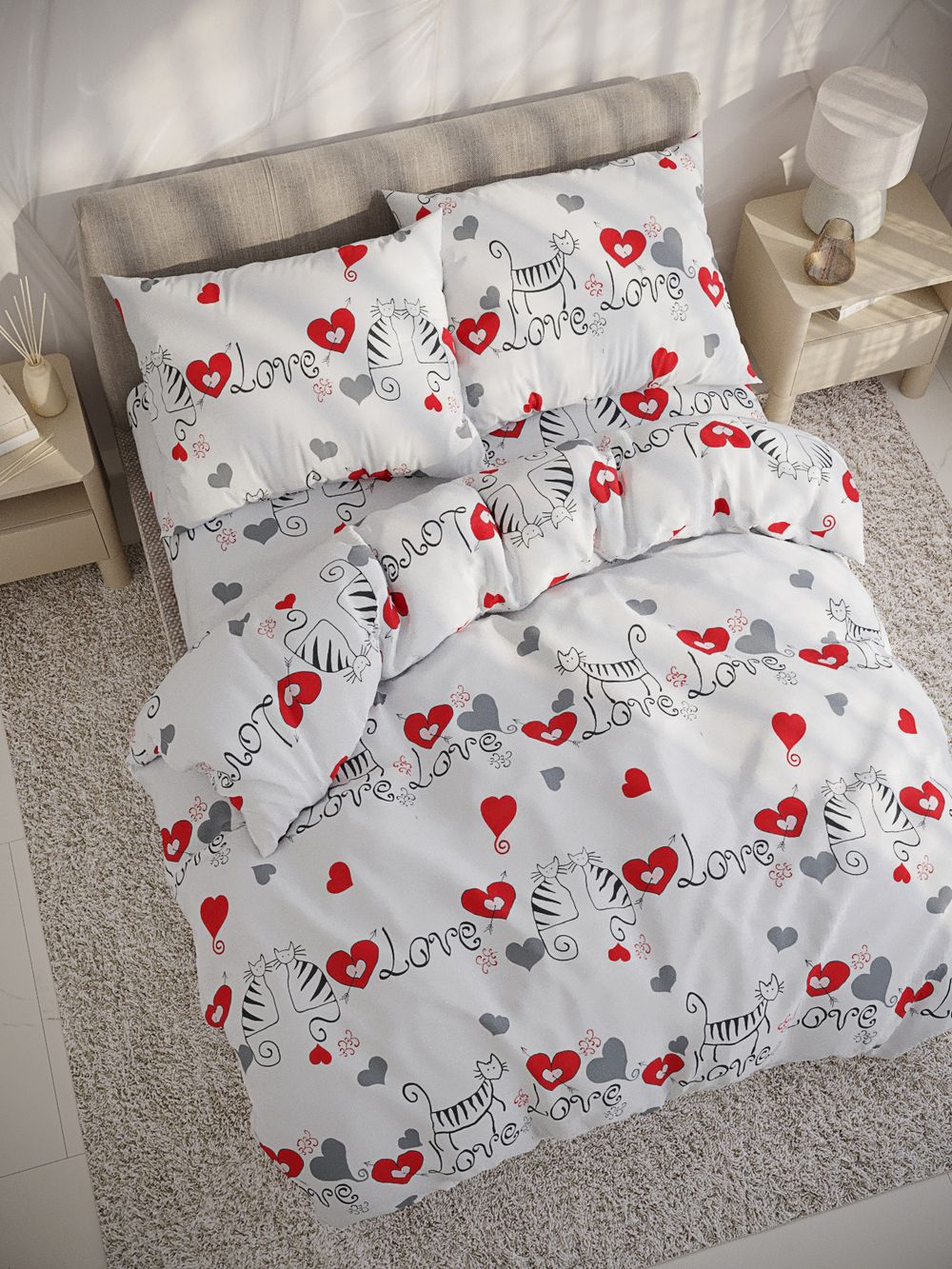 Наволочка комплект 2шт поплин Сказка "Lovecats" 70x70 см на молнии