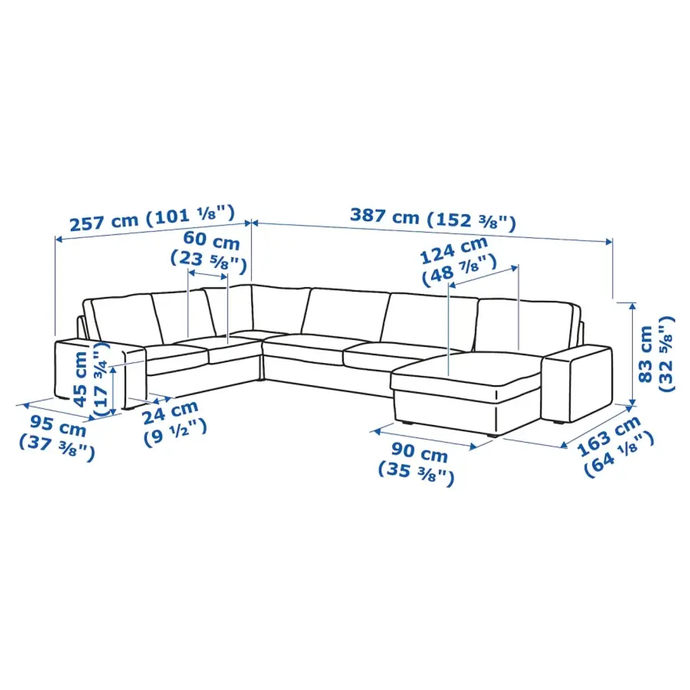 Диван угловой 6-местный с оттоманкой - IKEA KIVIK/КИВИК ИКЕА, светло-серый