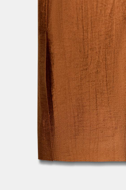 ZARA БРЮКИ СВОБОДНОГО КРОЯ ИЗ СМЕСОВОГО ЛЬНА С РАЗРЕЗАМИ ПО НИЗУ, ЖЕЛТЫЙ КАРРИ