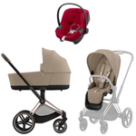 Коляска Cybex Priam IV Rosegold complete Aton B2 Dynamic Red Base One 4 в 1 Cozy Beige