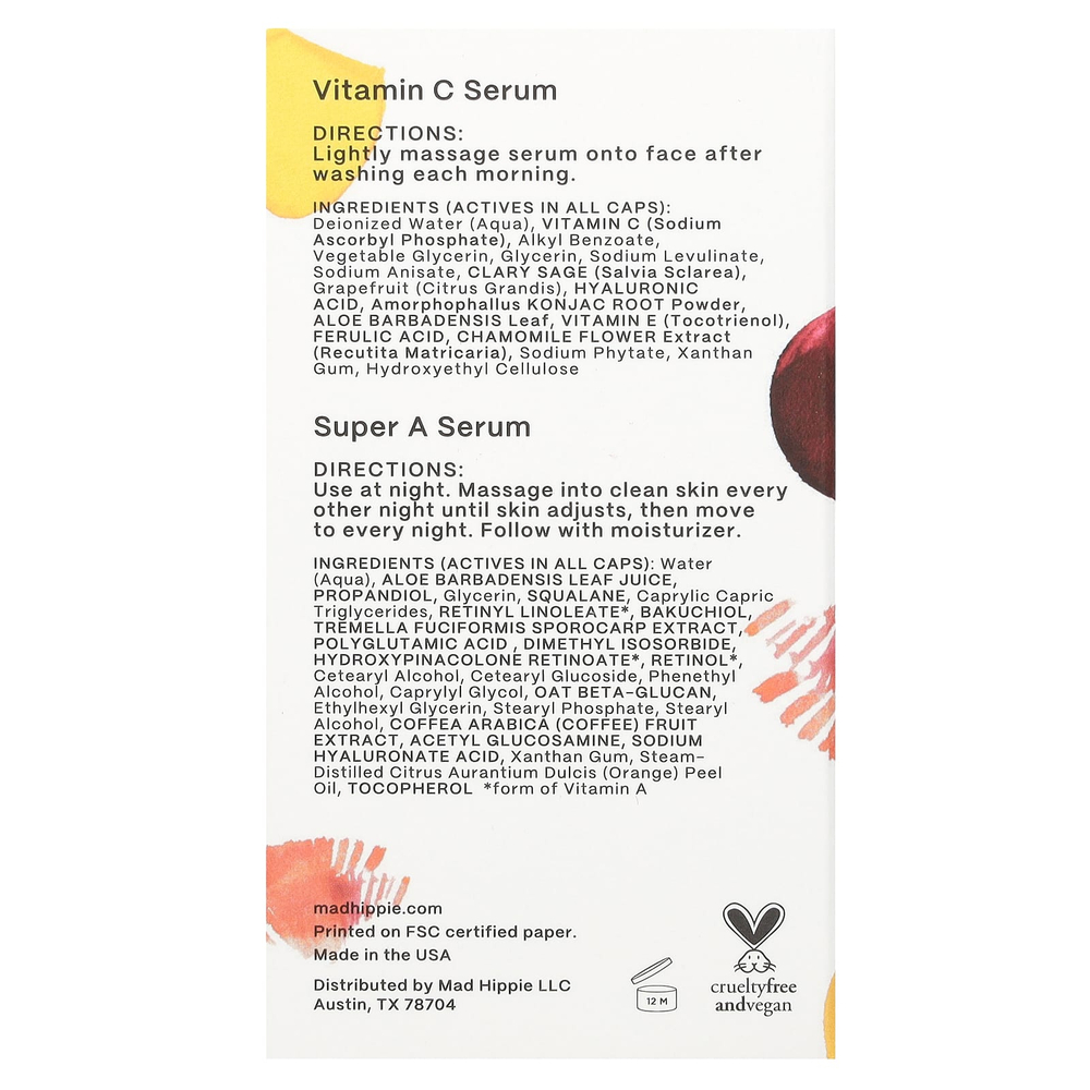Mad Hippie, дневная и ночная сыворотка, с витамином С и супер сывороткой А, 2 флакона по 15 мл (0,5 жидк. унции)