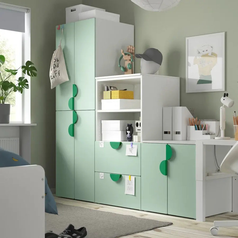 Гардероб - IKEA SMÅSTAD/SMASTAD/СМОСТАД ИКЕА,  181х180   см, белый/зеленый