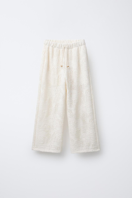 ZARA ТРИКОТАЖНЫЕ БРЮКИ ПРЯМОГО КРОЯ, ЭКРЮ
