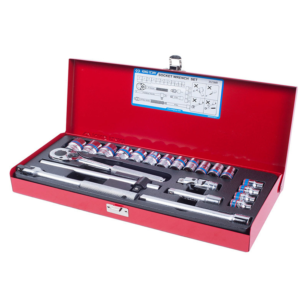 Набор торцевых головок с принадлежностями 3/8&quot;, шестигранные, 6-22 мм, 22 предмета KING TONY 3523MR