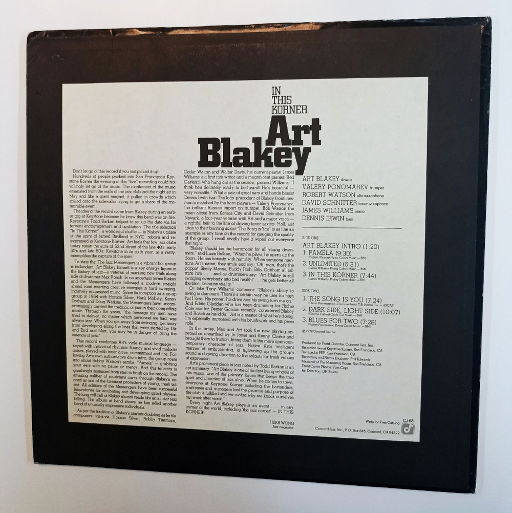 Винтажная виниловая пластинка LP Art Blakey In This Korner (USA 1978)