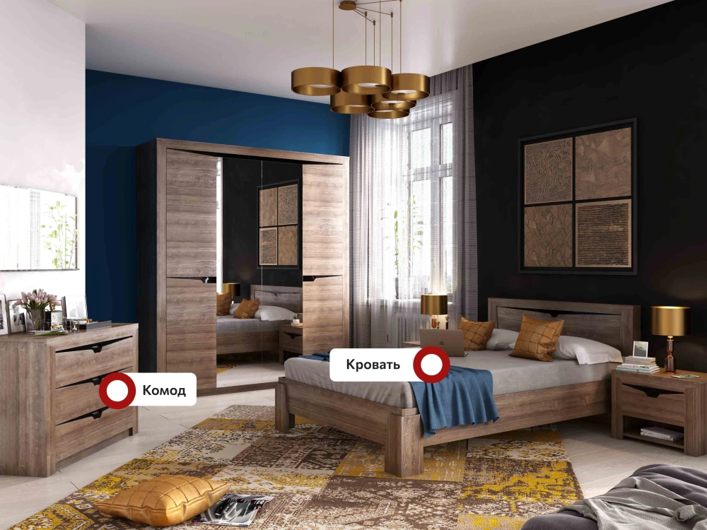 Спальный гарнитур "Соренто" композиция #1 Дуб бонифаций/Дуб стирлинг