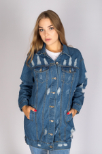 удлиненная джинсовая куртка синего цвета купить