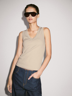 Massimo Dutti Футболка из 100% хлопка с V-образным вырезом, дымчатый