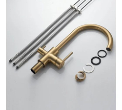 Смеситель для кухни с подключением фильтра питьевой воды, золотой сатин, Shevanik S128G