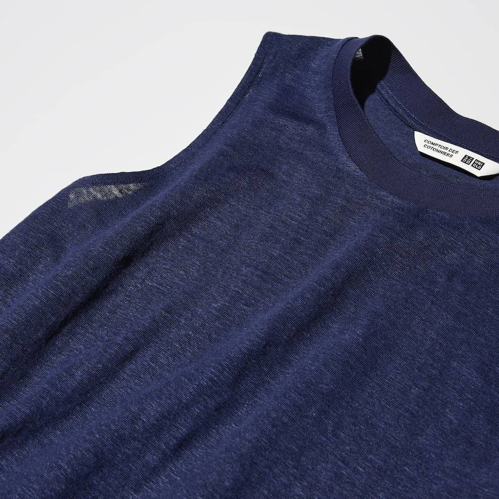 UNIQLO ФУТБОЛКА БЕЗ РУКАВОВ ИЗ 100% ЛЬНА, ТЕМНО-СИНИЙ