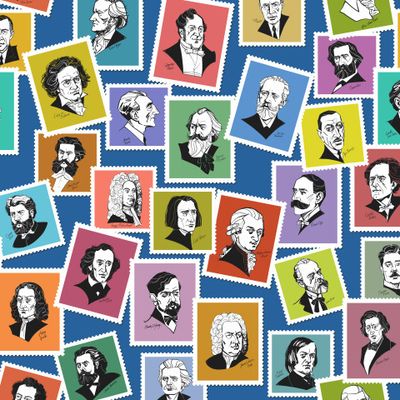 Великие композиторы (цветной вариант на синем)