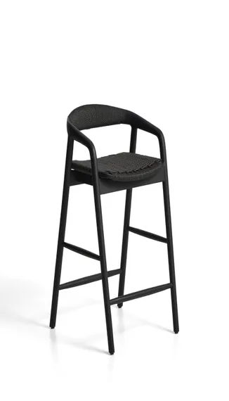 Уличный полубарный стул Derile из массива дуба и веревки в черной отделке