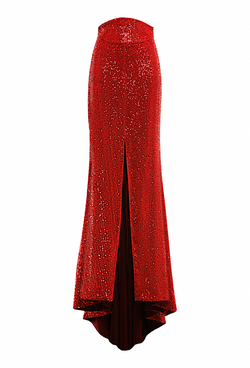 Юбка "в пол", ткань с пайетками красная 16-02-24 SS
