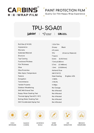 Carbins Black SG A01 PPF черная полиуретановая защитная антигравийная пленка