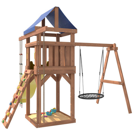 Детская площадка неокрашенная Fun Land с сеткой, рукоходом и качелями лодочка