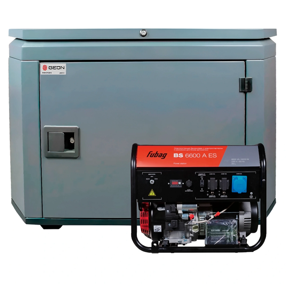 Бензиновый генератор FUBAG BS 6600 AES с кожухом Geon 1200 RAL 7024