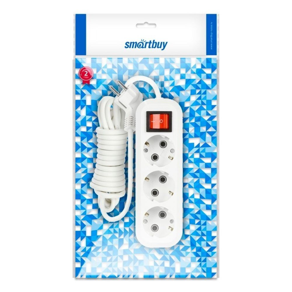 Удлинитель бытовой 3 гн, 3 м, ПВС, 3х1 мм2, с/з, выкл, Smartbuy, SBE-16-3-03-ZS
