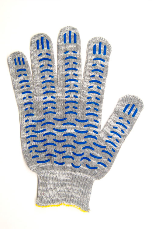 Перчатки х/б 5 нитей 10 кл. ПВХ Волна Серые (10шт/уп)(300шт/меш)