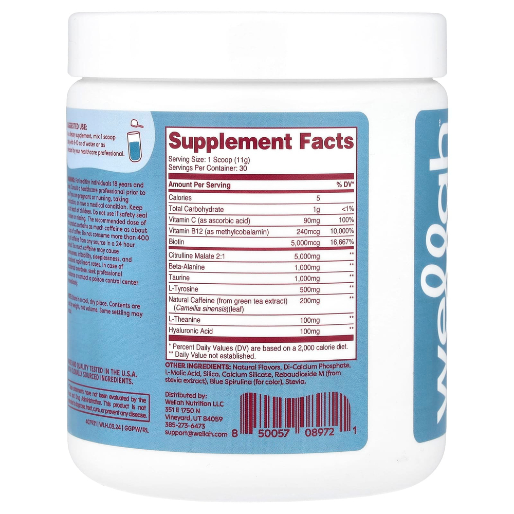 Wellah, Get-Going Pre-Workout, голубая малина, 321 г (11,5 унции)