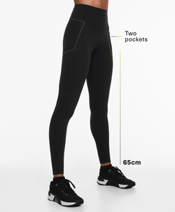 OYSHO Легинсы до щиколотки Compressive, карман и высокая посадка, 65 см, черный