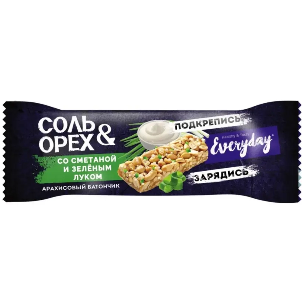 Батончик арахисовый с зеленым луком и сметаной 40 гр. СОЛЬ&ОРЕХ EVERYDAY