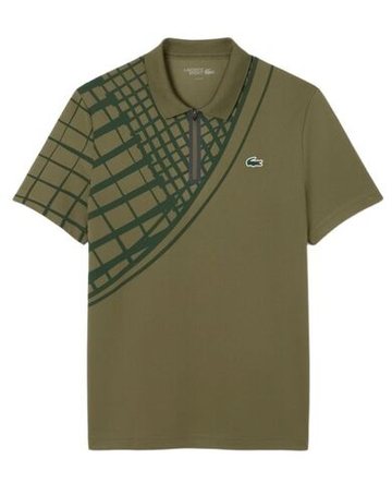 Мужское теннисное поло Lacoste Ultra Dry Printed Slim Fit Tennis - khaki green