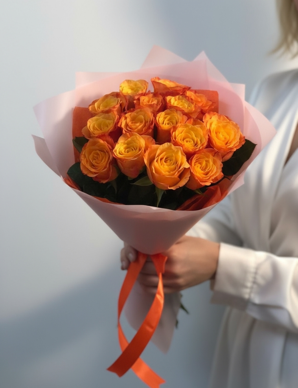 Букет из 15 оранжевых роз