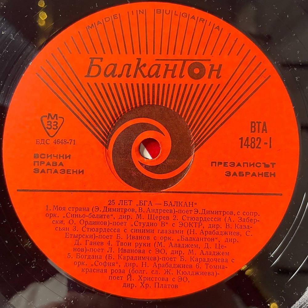 Винтажная виниловая пластинка LP 25 Лет Болгарской Г ражданской Авиации БГА Балкан (Болгария 1972)