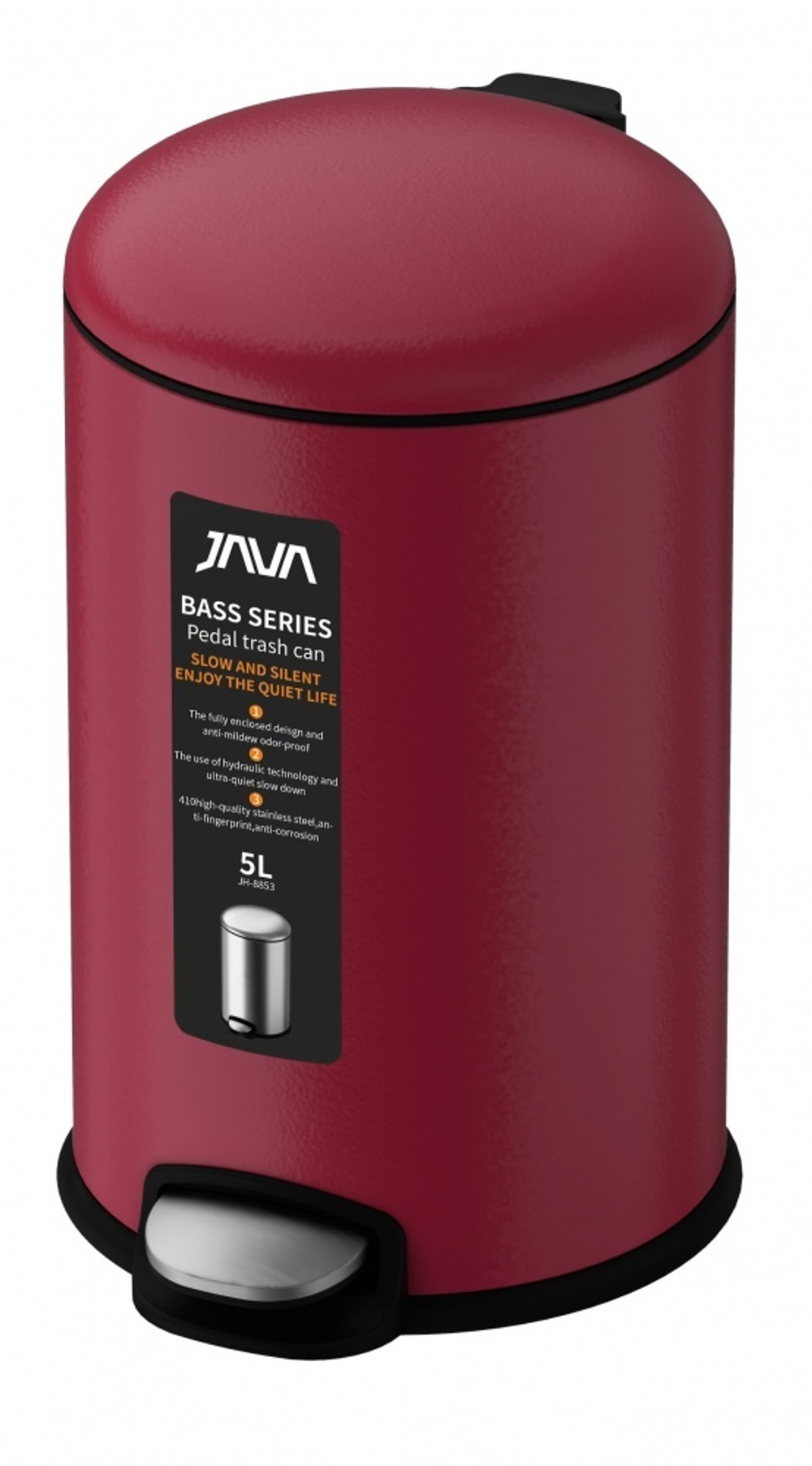 Ведро для мусора с МИКРОЛИФТОМ  (круг. КРАСНЫЙ) 5л. JAVA