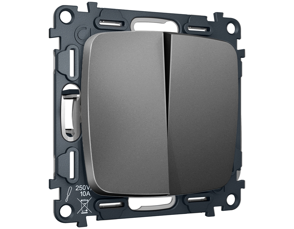 MO653020 Комплект механизма 2-кл проходного выключателя OMEGA Антрацит серый QUANT (OP6530, VM120)