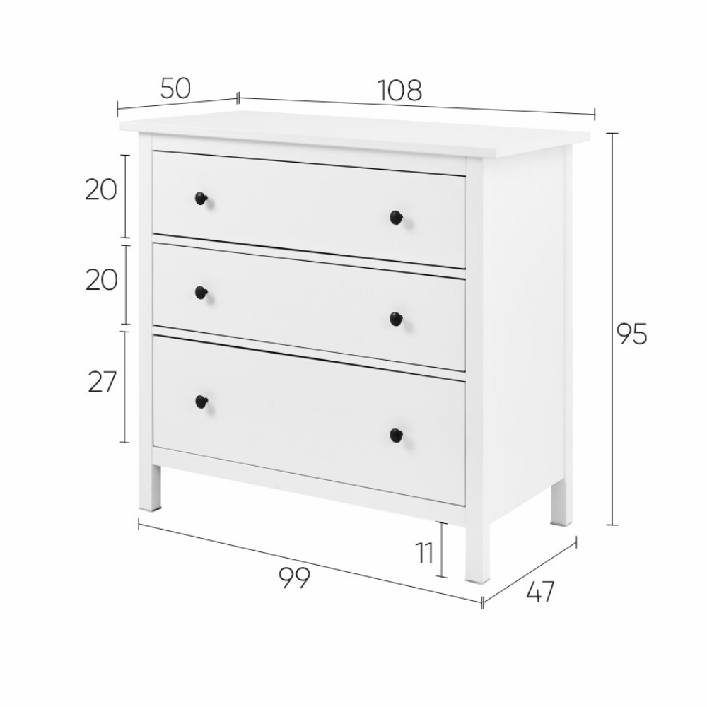 Комод с 3 ящиками деревянный, Хемнэс Hemnes/ Кымор, 108х50х96 см, белый