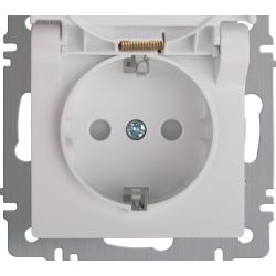 Розетка Intro Accent 6-209-01 , 2P+E Schuko с крышкой штор., 16А-250В, IP44, СУ, AL/CU, белый | Intro