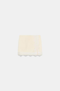 ZARA ЮБКА-ШОРТЫ ИЗ АТЛАСА С КРУЖЕВОМ, ЖЕЛТЫЙ