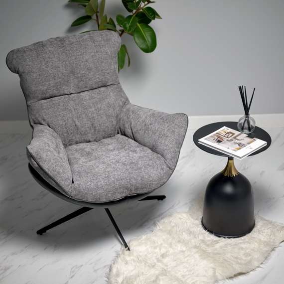 Кресло Hugo тёмно-серая экокожа, шенилл