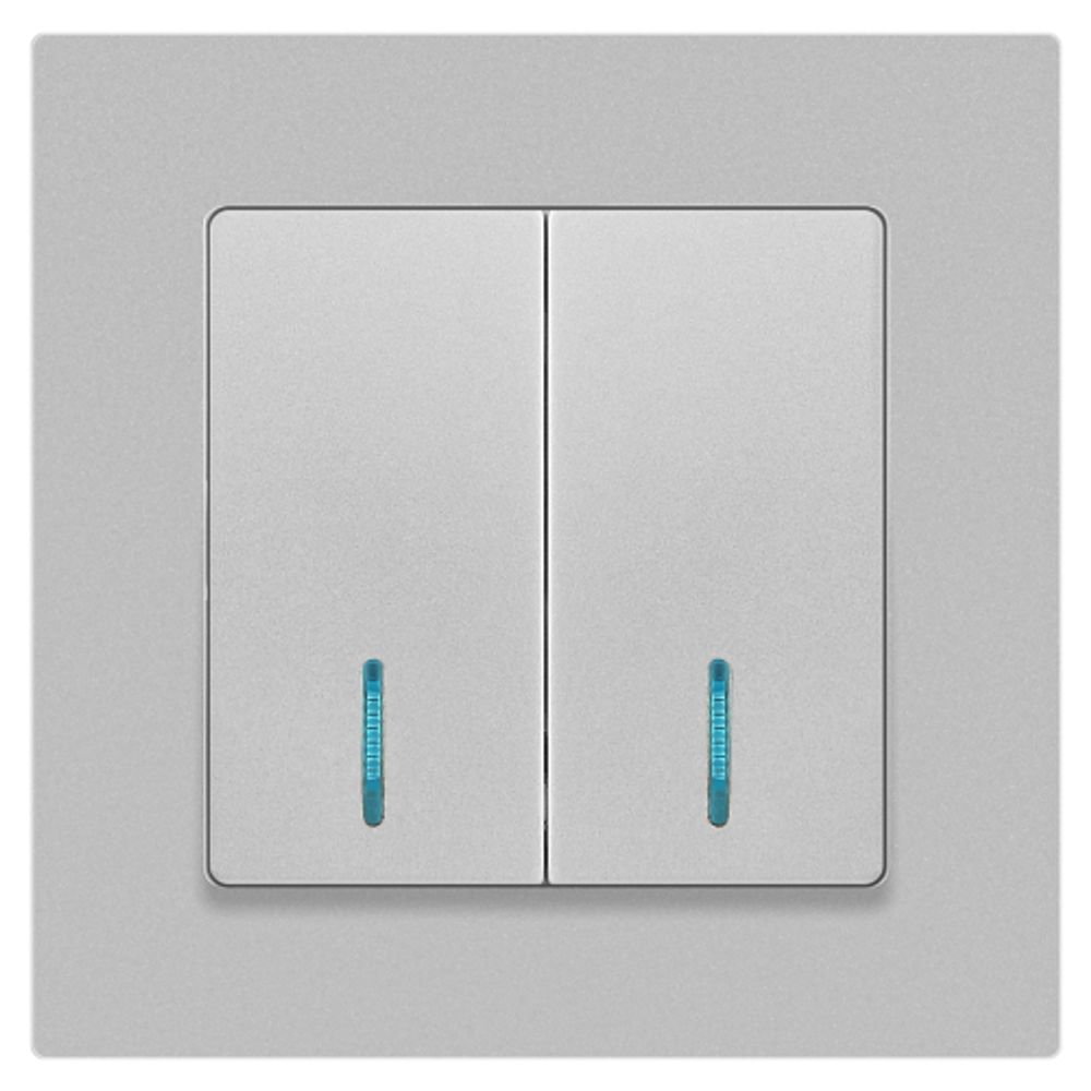 Выключатель Intro Accent 6-105-03 двойной с подсветкой, 10А-250В, IP20, СУ, AL/CU, алюминий