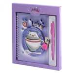 Блокнот в футляре, 19,5 см * 22,5 см , гребень, Alingar, ламинация, конгрев, эффект 3D, замочек, 46 л., клетка, "Кот-пухляш", сиреневый