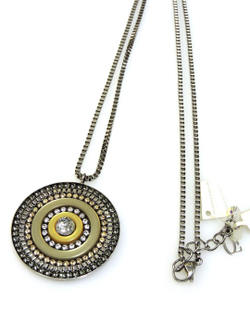 4118 Coeur de Lion длинное колье с крупным кулоном. Металл, полярис цвета тигрового глаза, стразы Сваровски