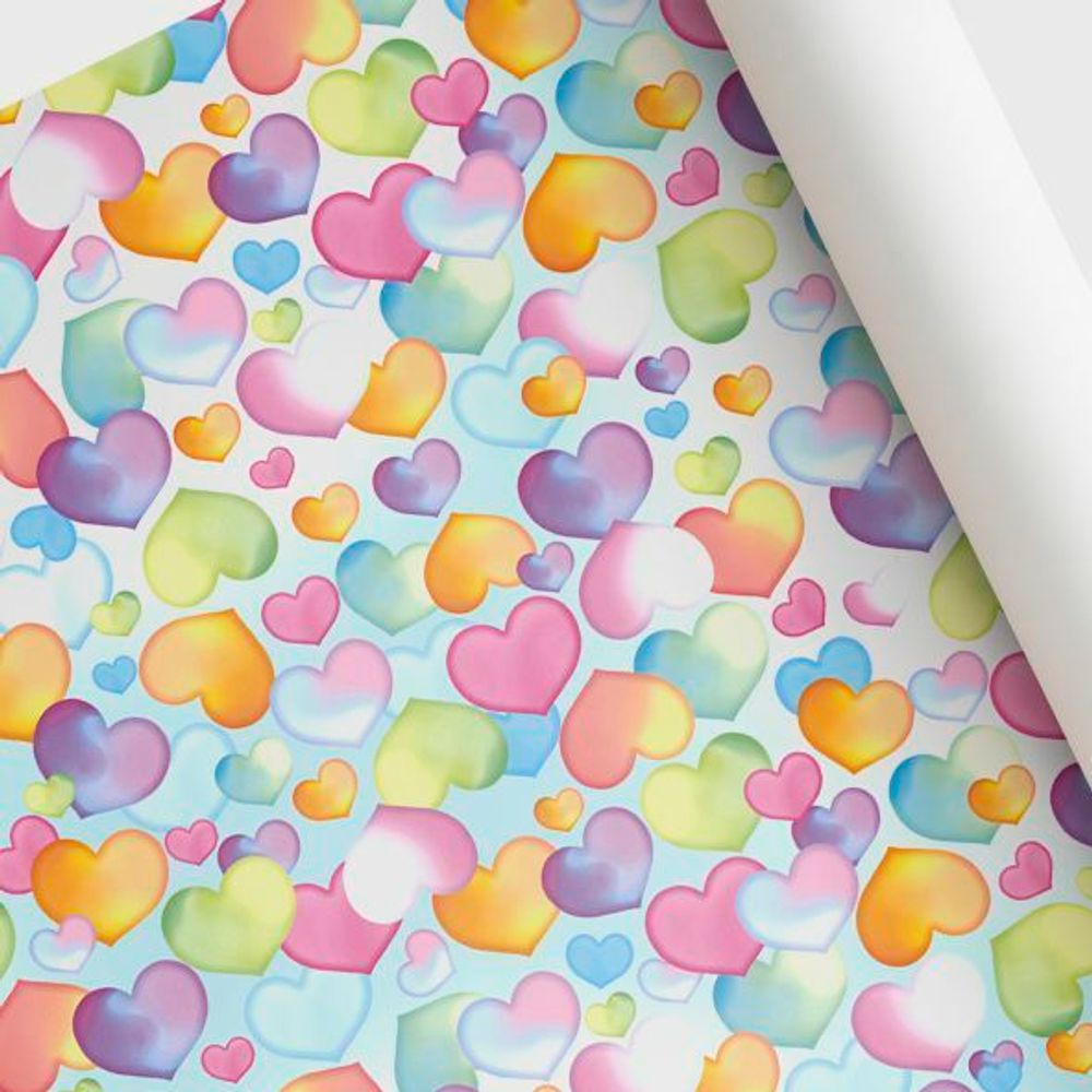 Упаковочная бумага (0,7*10 м) Нежность, Акварельные сердца, 1 шт.