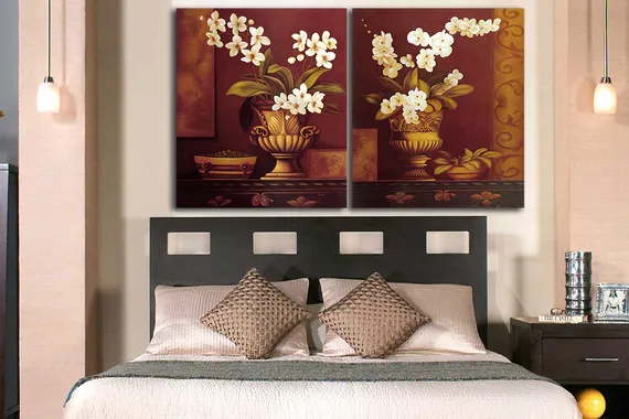 Модульная картина "Цветы в золотой вазе"