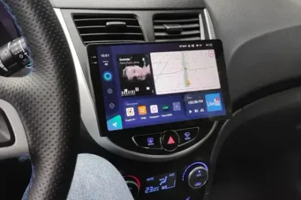 Магнитола для Hyundai Solaris (рамка серебристо-черная) 2010-2016 - Vaycar VA23-0067-2K на Android 13, 8-ядер, 2K QLED, ТОП процессор, CarPlay,4G SIM-слот