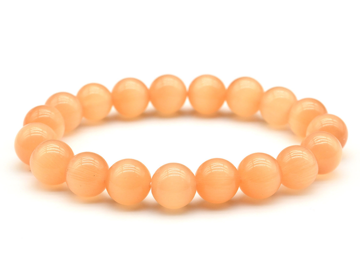 Браслет Кошачий глаз шар 10 мм цвет персиковый