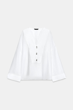 ZARA РУБАШКА-КИМОНО ИЗ 100% ЛЬНА, БЕЛЫЙ