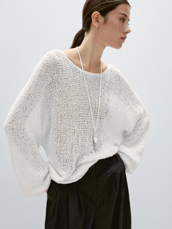Massimo Dutti Свитер с рукавами-фонариками, белый