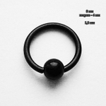 Кольцо сегментное 1,2 мм черное диаметр 8 мм (шарик 4 мм) для пирсинга. Медицинская сталь, титановое покрытие.
