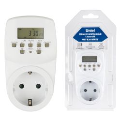 UST-E20 WHITE Таймер электронный с розеткой. 220В. 24ч. 1600Вт. Энергонезависимая память. ТМ Uniel