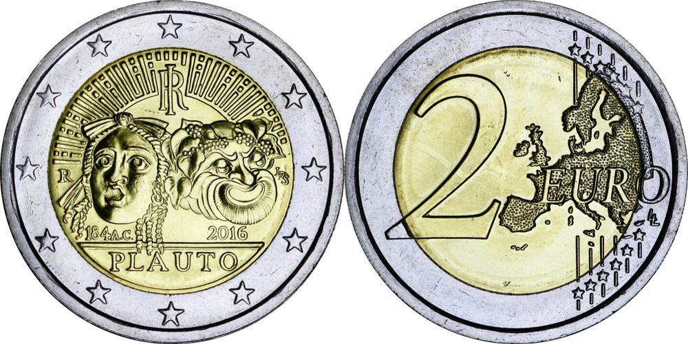 Италия 2 евро, 2016 2200 лет со дня смерти Плавта UNC