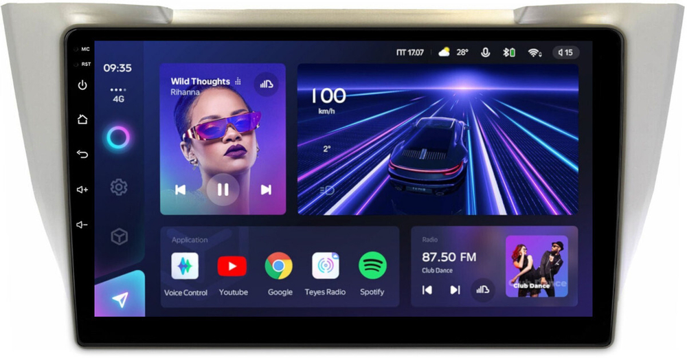 Магнитола для Toyota Harrier XU30 2003-2013, Lexus RX 2003-2009 (монохром, рамка вниз) - Teyes CC3L монитор 10" IPS на Android 10, 8-ядер, CarPlay, 4G SIM-слот